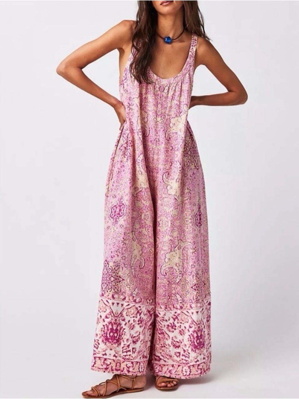 Free People cotton linen jumper sleeveless wide leg size S